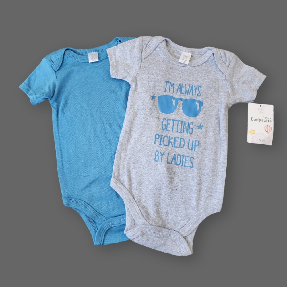 Grey/Blue Sunglasses Onesie Set, Kid's 12M